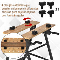 HOMCOM Banco de Trabajo Plegable Portátil con Tableros Ajustables en Ángulo y Distancia Bambú y Acero Carga Máx. 150 kg 63,5x60,5x78 cm Madera Natural y Negro - details 4