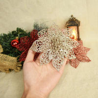 Decoración De Navidad Rosa Artificial Brillante 5/10pcs Flores Para Wreath Accesorios De Colores Adornos Para El Hogar DIY Noel - details 3