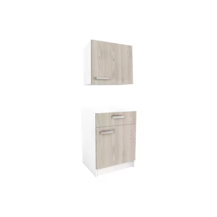 Vente-unique - Armarios de cocina - 1 mueble bajo y 1 mueble alto - 2 puertas y 1 cajón - Natural - TRATTORIA - 1