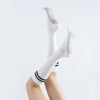 Calcetines De Yoga Para Mujer Antideslizantes Con Rayas Algodón Fitness Zumba Aeróbicos Pilates Deportes Interior Talla Calf-High - details 4