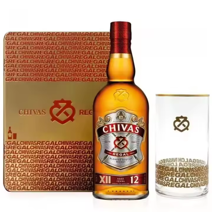 Whisky Chivas Regal XII 12 Años con Vaso en Estuche Metálico - Botella 70 CL - Escocés Blended - 40% - 1