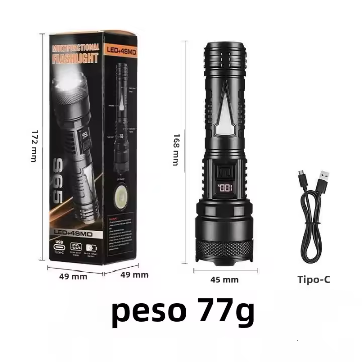 Linterna LED Recargable Portátil De 1500W Con Batería Integrada Impermeable Luz De Torcha Exterior De Alta Potencia En Blanco - 1