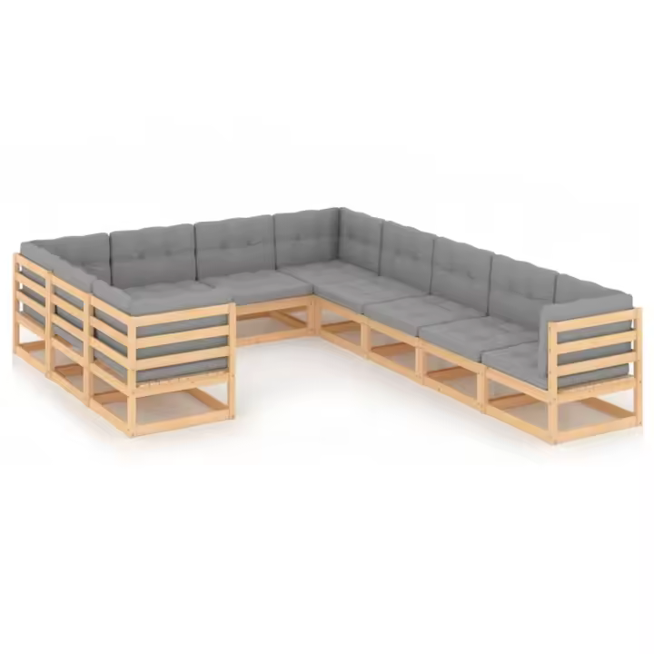 vidaXL Juego de muebles de jardín 10 pzas y cojines madera maciza pino - 1
