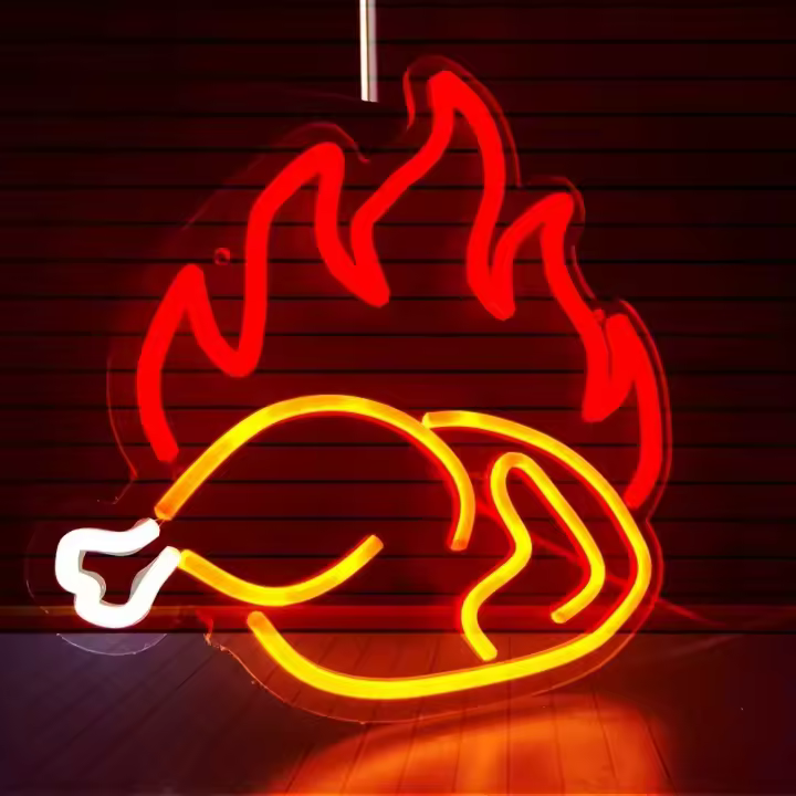 Luz Neón De Pollo Asado LED Modelo De Alimentos Falsos Lámpara Brillante Para Decoración De Tiendas De Comida Rápida Restaurantes Cocina Fiesta En Casa - 1