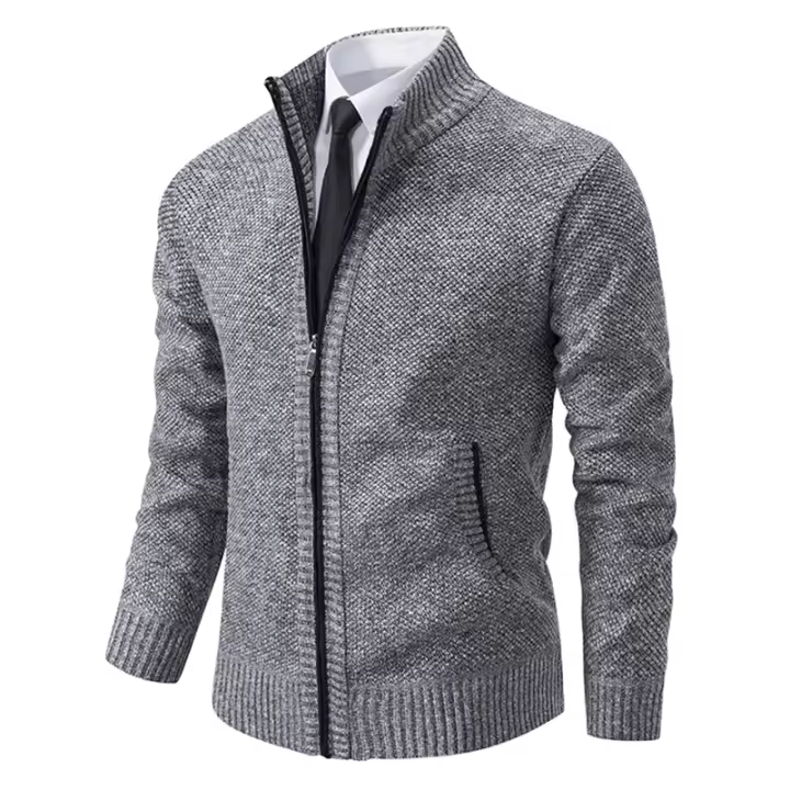 Chaqueta Deportiva Casual Para Hombre De Otoño E Invierno Nueva JERSEY Color Sólido Cuello Erguido Abrazadera De Poliéster Con Cierre De Cremallera - 1