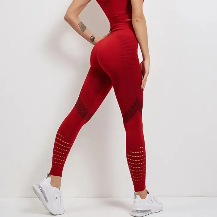 Mallas Deportivas de Belta Alta sin costura para Mujer, pantalones de Fitness para Gimnasio, Mallas de yoga huecas para correr - 1