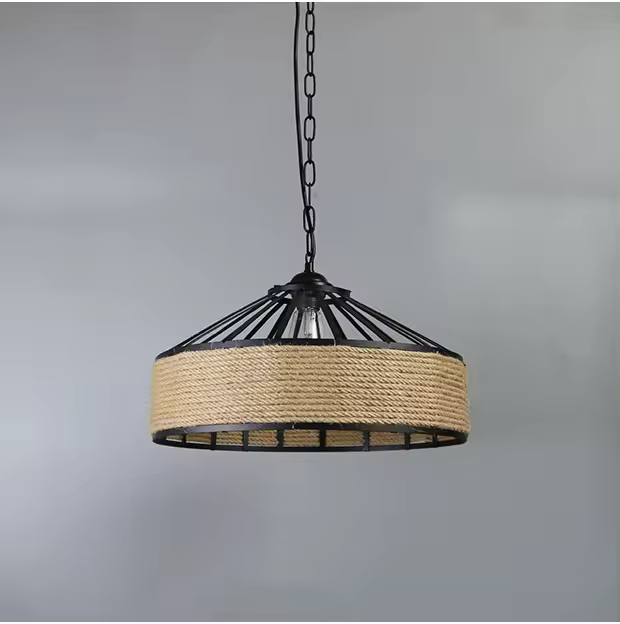 Lámpara Colgante De Hierro Con Cesta Vintage De Henequén Para Cocina Y Comedor Industrial Luz De Techo Retro Con Sombrillas Para Isla De Cocina - 1