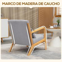 HOMCOM Butaca de Salón Butaca Nórdica Sillón de Salón con Reposabrazos Cojín y Marco de Madera de Caucho para Dormitorio Carga 120 kg 61x78x76 cm - details 4