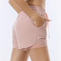 Shorts Deportivos Sueltos Para Mujer Cintura Alta Antideslizante Doble Capa Secado Rápido Entrenamiento Fitness Running - details 1