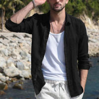 Camisa De Verano Para Hombre Algodón Y Lino Con Solapa Ajustada De Manga Larga Abierta Estilo Casual Talla Grande - details 2