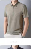 Camisa Polo De Verano Para Hombre Con Cuello Redondo Solido Camiseta De Negocios Transpirable Corta Cuello En V Talla Única - details 9