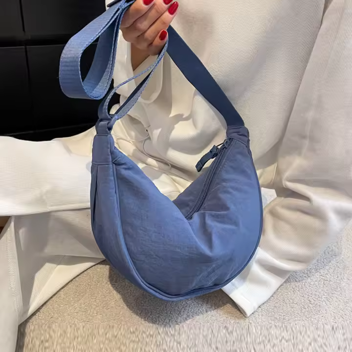 Bolso Bandolera De Nylon Para Mujer Estilo Casual Sencillo Con Hombro Único Versátil Moda Color Sólido Estudiante Bolsa Media Redonda - 1