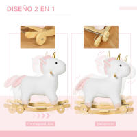 HOMCOM Caballito Balancín Infantil en Forma de Unicornio para Niños de +3 Años Balancín de Felpa 2 en 1 con Ruedas y Sonidos 63x38x63 cm Blanco - details 3