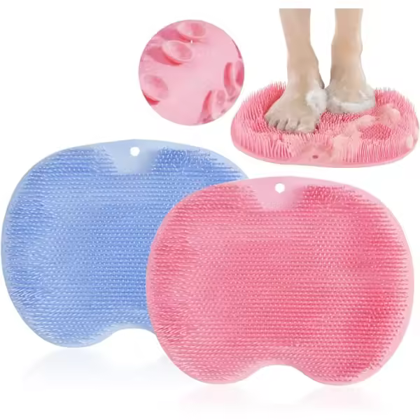 Juego de ducha de 2 piezas, cepillo de limpieza de pies de silicona, masajeador de pies de silicona para limpiar y masajear pies en la ducha - 1