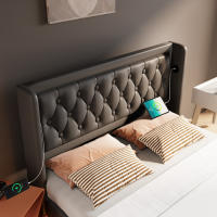 Cama Twin 160x200 cm PU Negro: Alojamiento Hidráulico, Cabecero Tapizado with Carga USB Typo-C y Iluminación LED 3 Caras (Eredón Not Includo) - details 8