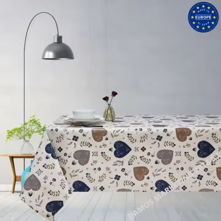 Mantel PVC, Mantel de Hule, Mantel impermeable, Ideal para el hogar, Cocina, Comedor, Facil de limpiar, Rustic Estilo, Corazones, Hojas, Rojo, Verde, Azul - 1