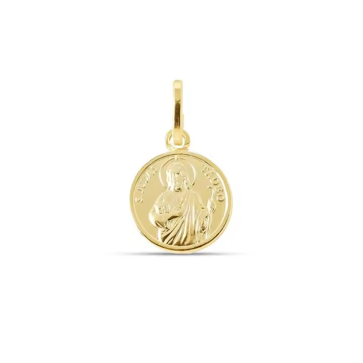 San Judas Tadeo Medalla Plata Ley 925m chapada oro 12 mm. trasera lisa. Grabación incluida en precio - 1