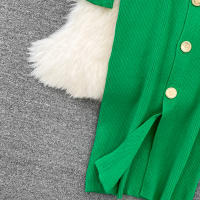 Vestido Midi De Punto REALEFT Para Mujer Con Cuello En V Manga Larga Y Falda Frontal Solta Estilo Casual Color Sólido Otoño Invierno - details 8