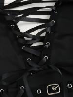Vestido Gótico De Tamaño a Con Cierre Cruzado En V Profundo Color Sólido Cintura Alta Vestido De Verano Para Mujeres - details 2
