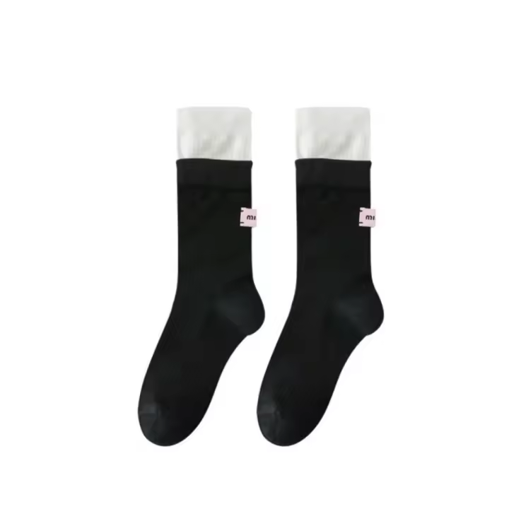 Calcetines De Algodón Rosados Retro Coreanos Para Mujeres Con Etiqueta En Inglés Y Rayas Cómodos Y Suaves Calcetines Deportivos De Media Caña Para Primavera Y Otoño - 1