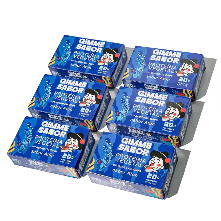 Gimme Sabor – Pack de 6 Latas de Proteína Vegetal Sabor Atún con Aceite de Oliva | 20 g de Proteína por Lata | Sin Alérgenos, 100 % Vegano - 1