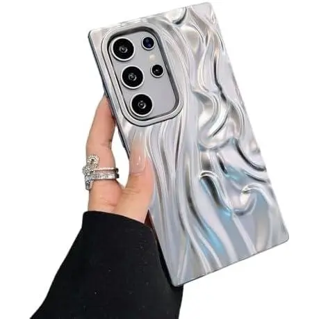 Funda para Samsung Galaxy S24, diseño plisado de ondas de agua cromadas (rosa, S24) - 1