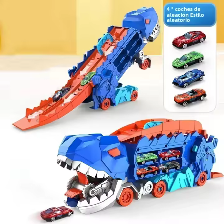 Nuevos Juguetes De Dinosaurios Transportistas Con Carril Deslizante Cuatro Buggy De Aleación Transformables Track Plegable Tyrannosaurus Regalos Para Niños - 1