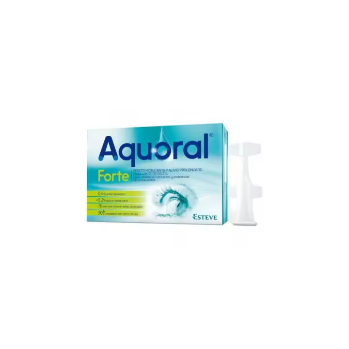 Solución Oftálmica Esteve AQUORAL FORTE con Ácido Hialurónico 0.4% - 30 Monodosis | Hidratación Prolongada - 1