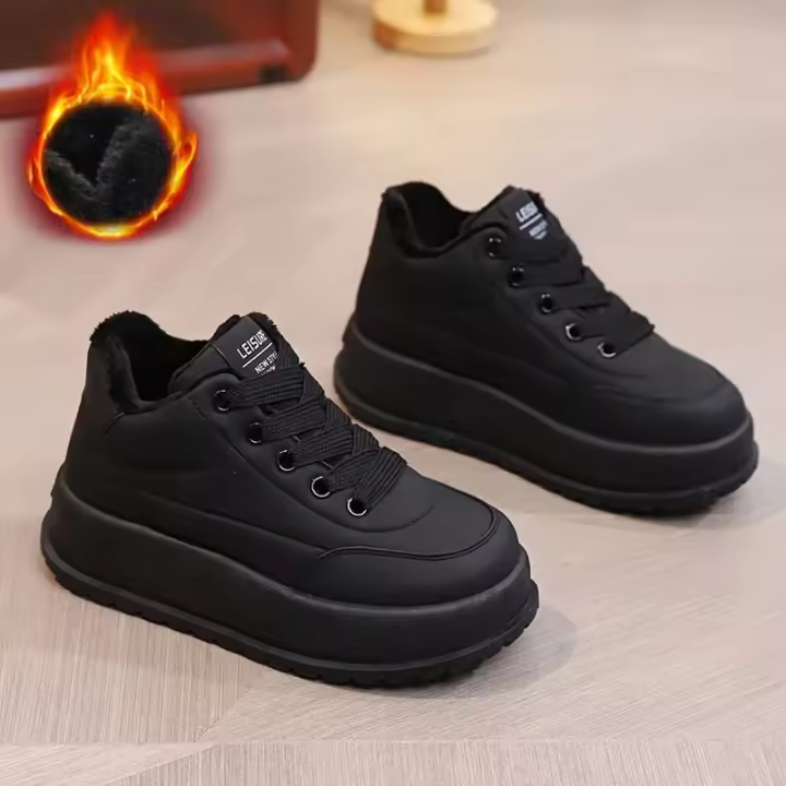 Women Solid Color Soft Soled Thickened Warm Sneakers Trendy And Comfortable Versatile Height Increasing Soled Sports Shoes - 1