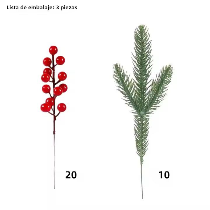 30PCS Ramas De Pino Artificiales Con Berros Rojos Para Decoración Navideña DIY Suministros De Coronas De Navidad Para El Hogar - 1