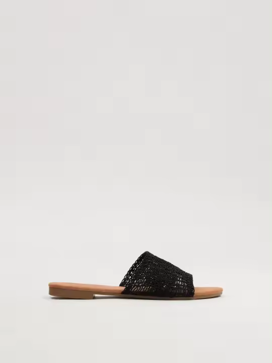 Sandalias negras con bordados florales, diseño calado, plantilla marrón y suela plana de goma cómoda INSIDE - 1