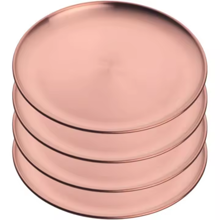 platos llanos de acero inoxidable, bandeja metálica colorida de 23 cm para camping, aptos para lavavajillas y resistentes a los arañazos (oro rosa) - 1