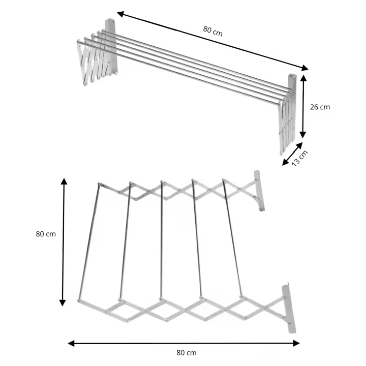 Tendedero plegable de metal, Telescópico para secar ropa en terraza, Balcón y exterior, Ideal para espacios reducidos, Fácil de almacenar y transportar - 1