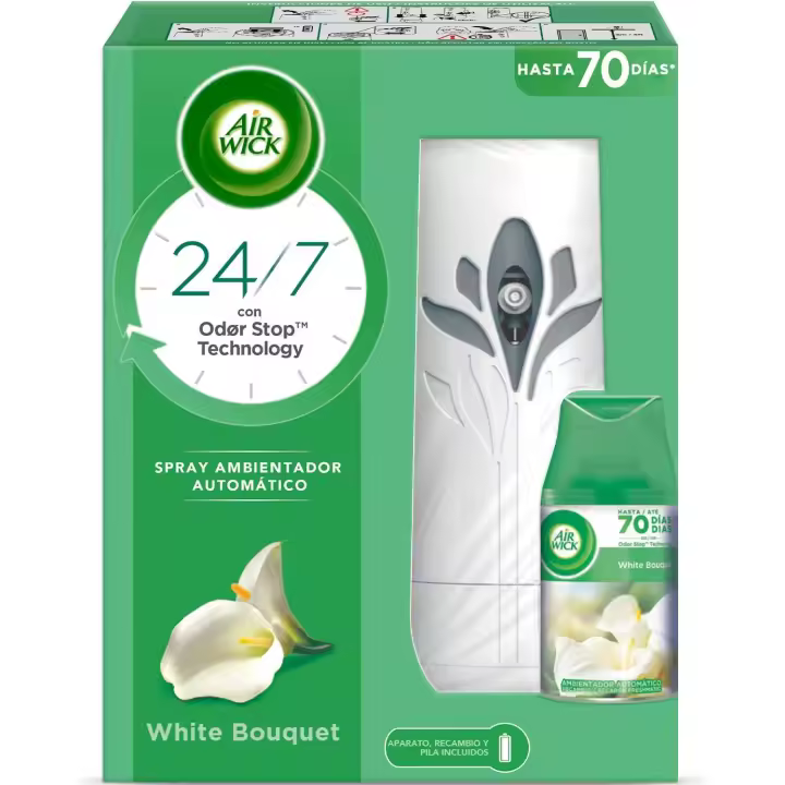 Air Wick Freshmatic - Aparato y Recambio de Ambientador Spray Automático, Esencia para Casa con Aroma a White Bouquet - 1