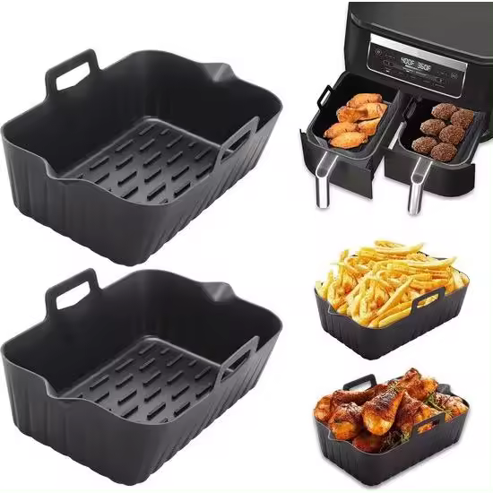 2 Bandejas De Silicona Para Airfryer - Accesorios Para Airfryer - Sin BPA - Alternativa Al Papel Para Hornear - Bandejas Para Airfryer - Forro Para Airfryer - Rectangular - Papel Para Hornear Airfryer De Silicona - 17,5x12x6 Cm - Molde Para Hornear - 1