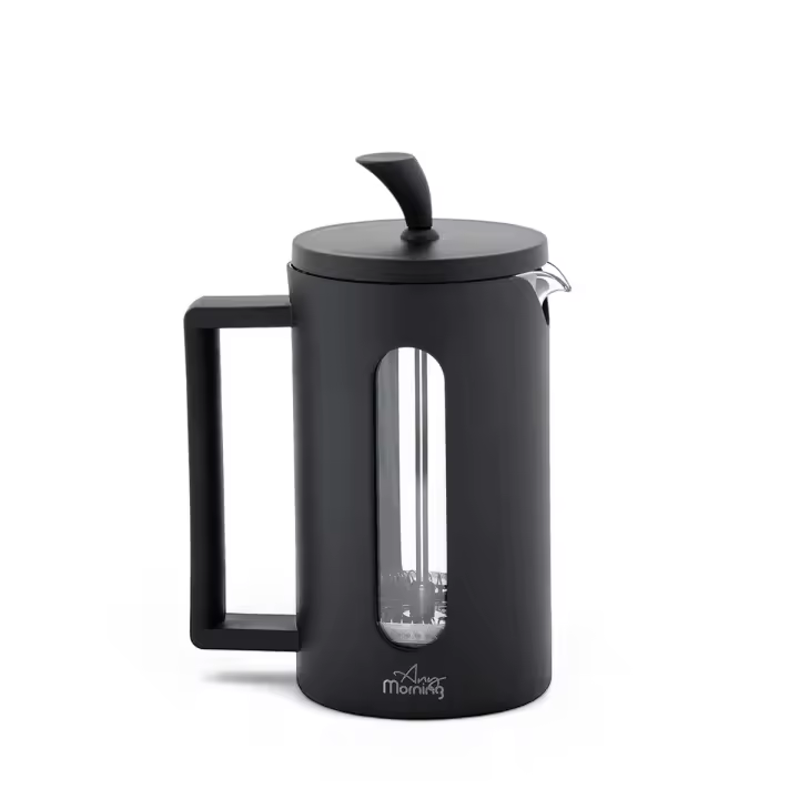 Any Morning Cafetera de émbolo Espresso 600 ml acero inoxidable vidrio negro fácil limpiar - 1