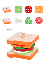 Juguetes Educativos De Madera Para Niños Juego De Cocina Pretendida Sándwich De Hamburguesa Simulación Juego De Alineación Montessori - details 6