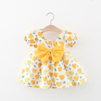 Vestido De Verano Para Bebé Niña Con Estampado De Amor Y Lazo En Algodón Vestido De Fiesta Con Mangas Flounce Estilo Coreano - details 1