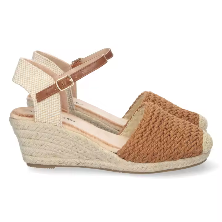 PuntoSalao Alpargatas de cuña media de yute textura mujer camel - 1