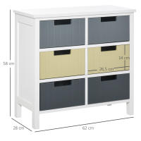 HOMCOM Cómoda de Madera con 6 Cajones Cajonera Auxiliar de Almacenaje con Patas Elevadas Estilo Moderno para Dormitorio Salón Baño 62x28x58 cm Multicolor - details 2