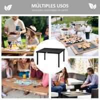 Outsunny Mesa de Jardín Rectangular para 6 Personas Mesa de Comedor Exterior 140x90x74 cm con Encimera de Listones y Estructura de Aluminio para Terraza Balcón Negro - details 5