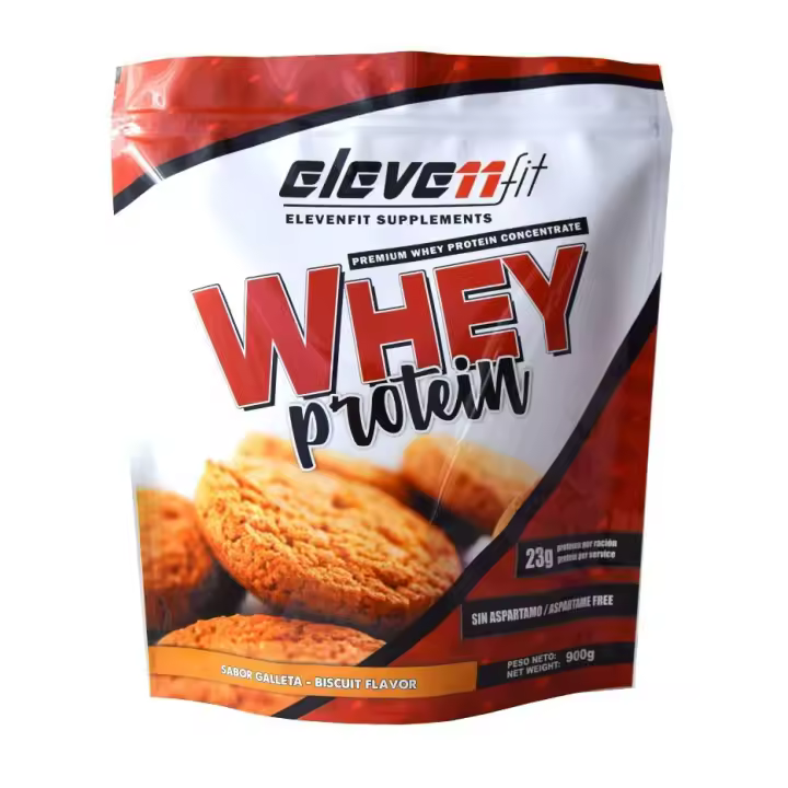 Eleven Fit Proteina Whey Pro, Concentrado de Suero / Aumenta Masa Muscular / BCAA's y Antioxidantes / Refuerza Huesos y Defensas / Bajo en Grasas y Carbohidratos, Sabor Galleta, 900GR - 1