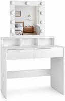 Makeup Vanity with Light | Dressing Table with Mirror, 2 Drawers and Storage Shelves | Modern White Makeup Table for Bedroom, Cosmetic and Jewelry Organizer - details 0