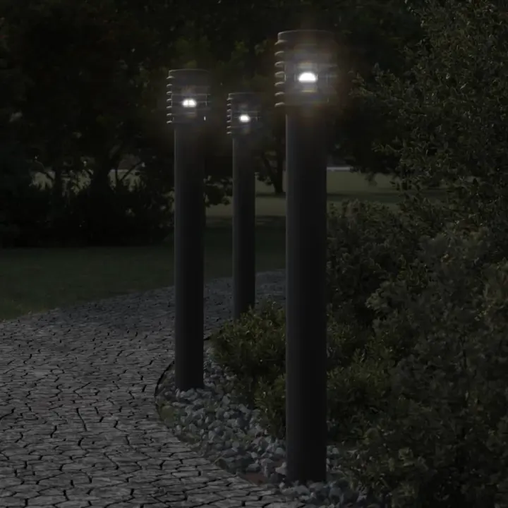vidaXL Lámparas de suelo exterior 3 uds acero inoxidable negro 110 cm - 1
