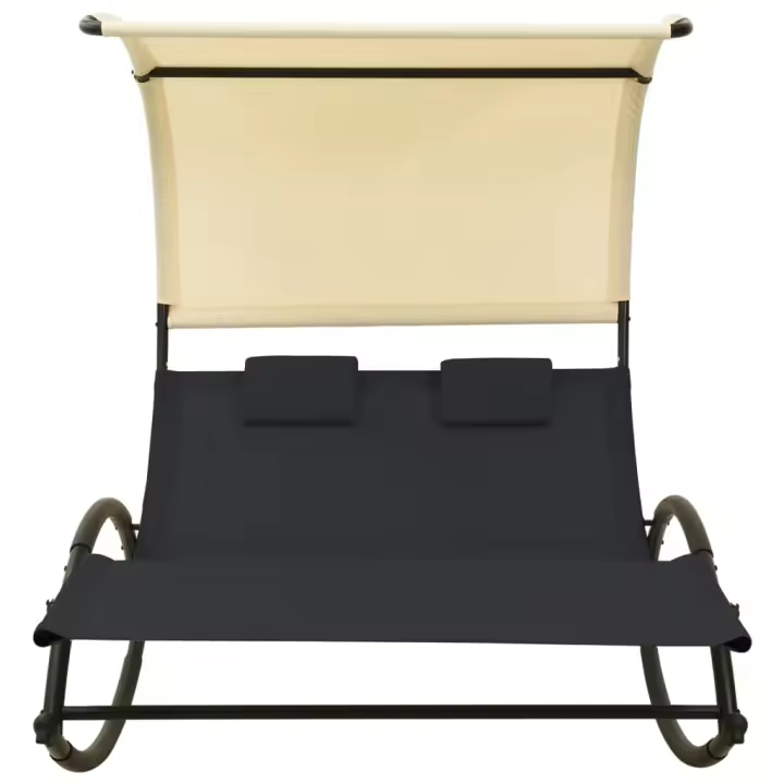 vidaXL Tumbona doble con toldo textilene Negro y crema, Crema, taupe y crema Sillas de Exterior Ideal para jardín, playa, piscina, terraza Tumbona Piscina Tumbonas Playa Tumbonas Jardín Exterior - 1