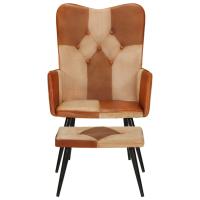 vidaXL Sillón con reposapiés cuero auténtico Marrón, Marrón oscuro, Gris Sillon Dormitorio Sillon Comodos Silla Relax Sillón Sofá - details 2