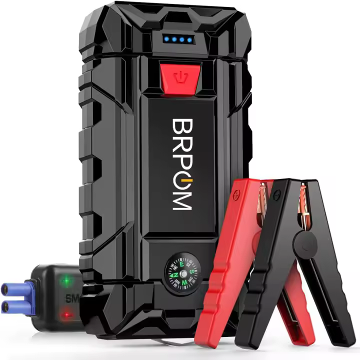 BRPOM Arrancador de Coches 4000A, 12V Arrancador de baterias de Coche(para 7.0L de Gasolina o 5.5L de Diésel) Jump Starter con Linterna LED de Emergencia, Espera Larga, Carga Rápida - 1