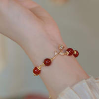 Pulsera Ajustable De Agates Rojas Naturales Doradas Para Mujer Joyería Fina De Estilo Suave Adornos Charms Metálicos De Zinc - details 1