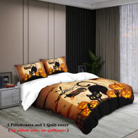 Juego De Sábanas De Halloween Con Estampado De Gato Negro Calabaza Y Murciélago (1 Funda De Edredón + 2 Fundas De Cojín) 100% Poliéster 90gsm - details 3