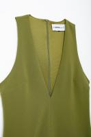 Vestido Mini Verde Con Cinturón Y Cierre De Cremallera En Espalda DUOPERI Para Mujer Estilo Vintage V-Neck Sin Mangas Chic Y Elegante Para Verano - details 3
